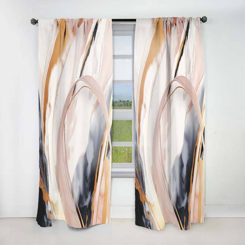 Gaura - Pink Gold Fusion Of Marble - Abstract Marble Curtain - Velvet Room Darkening - 1 panel, 52" W x 84" L