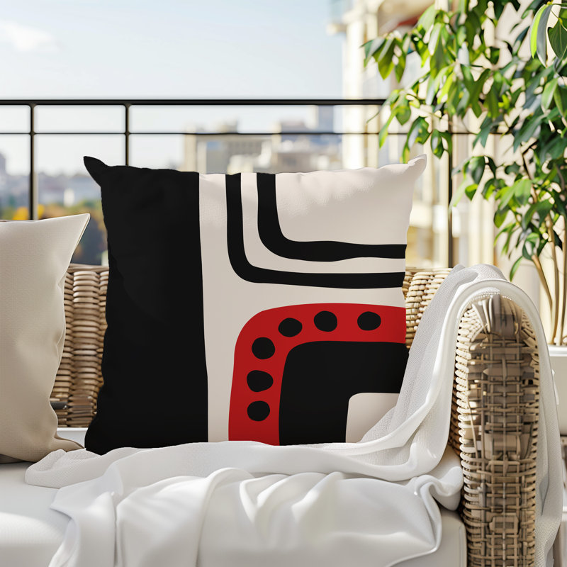 Oreiller carré réversible intérieur / extérieur Tobe Minimalist, H 15 po x l 15 po, Rouge / noir / blanc cassé