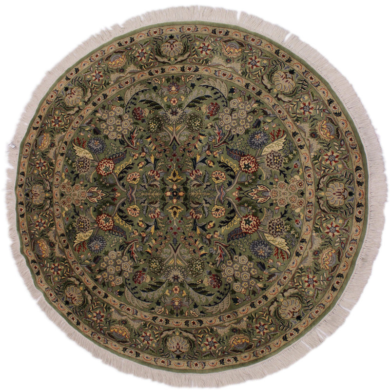 Tapis rond vert en laine noué à la main de 6 pi 3 po Plattsmouth