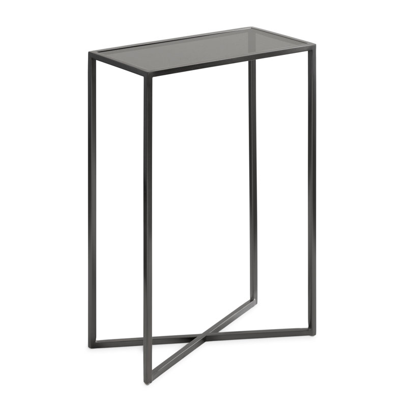 Everly Quinn Jaspur Narrow and Metal Rectangle Side Table, Glass Gray/Bronze