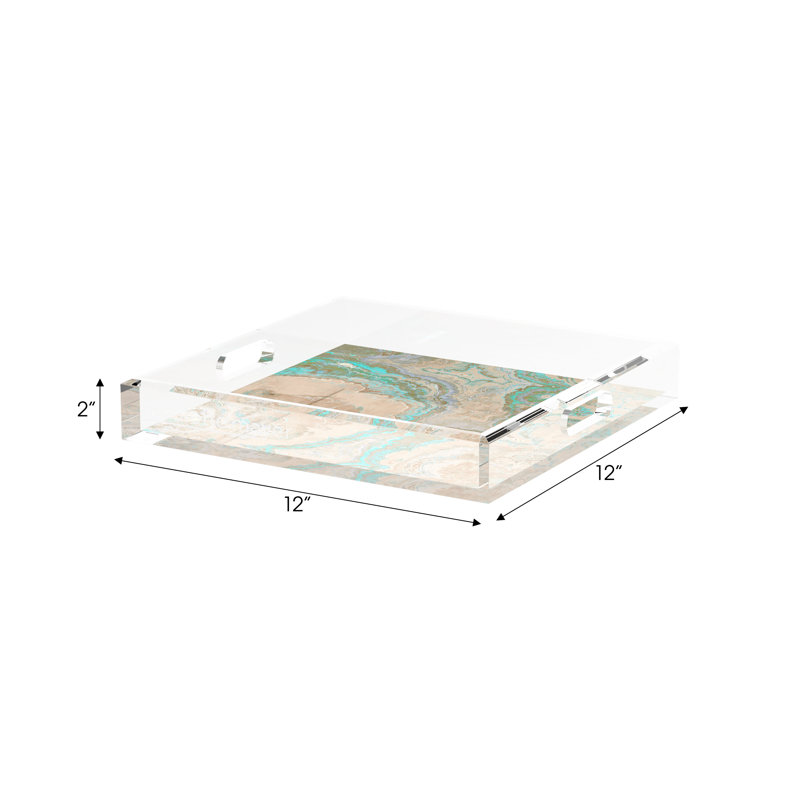 Agate Clay Acrylic Square Decorative Tray, 12"W x 12"D x 2"H