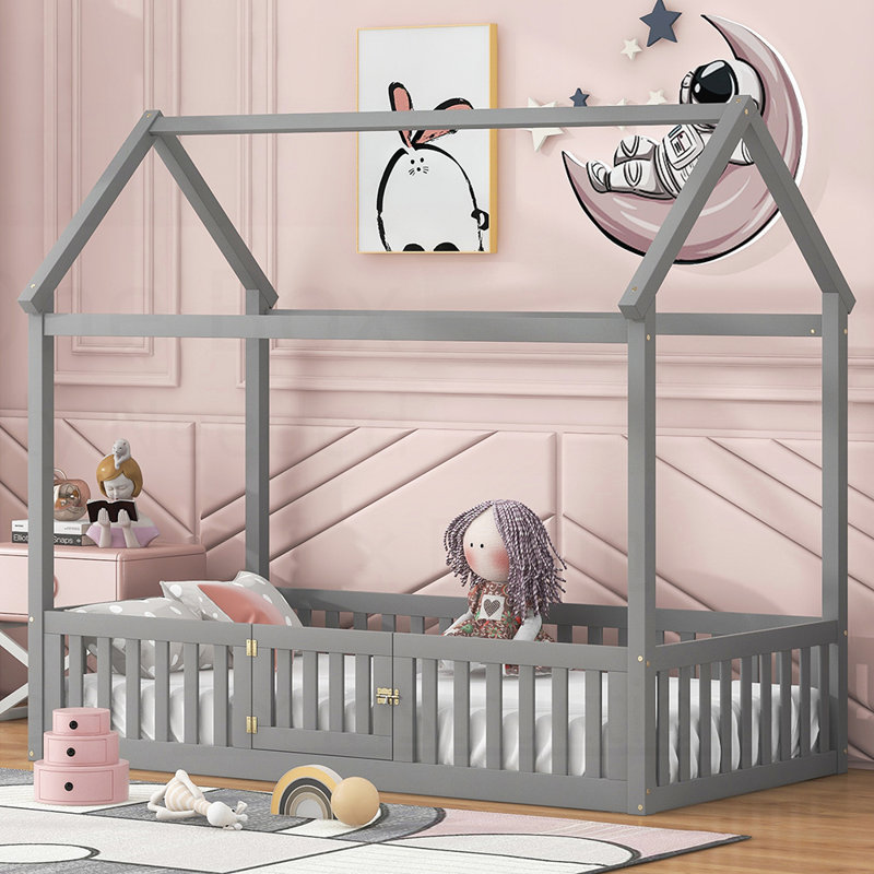 Lit en forme de maison Imaginative, Lit simple, Gris