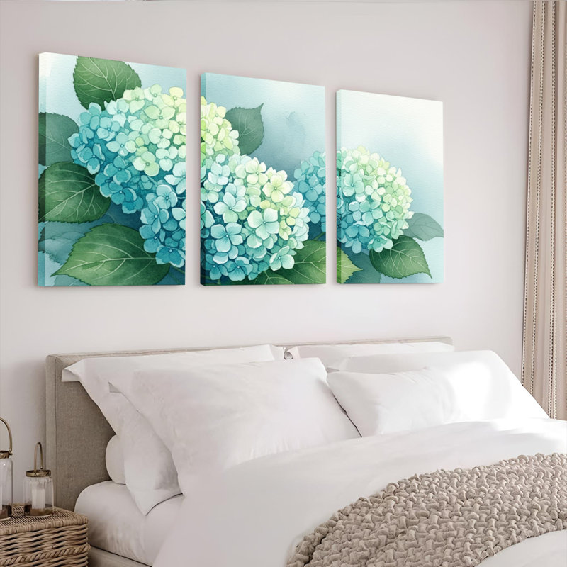 Tableau mural sur toile à motif floral d'hortensia (paquet de 3), H 36 po x l 72 po