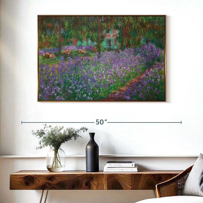 Le jardin de l'artiste à Giverny en 1900, Cadre flottant doré, 40 po x 27 po