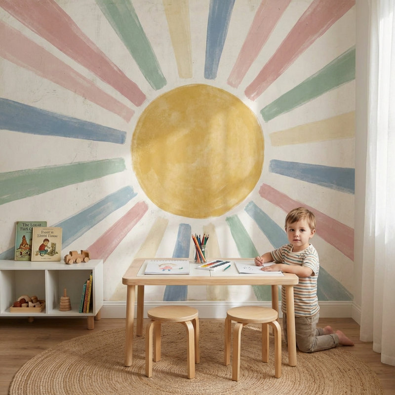 Panneau mural soleil rayonnant géométrique Sun, Non tissé, 140 po x 108 po