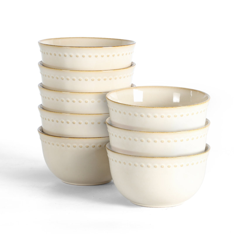 Stone Lain Comet 8-Piece Bowl Set Stoneware, Cream