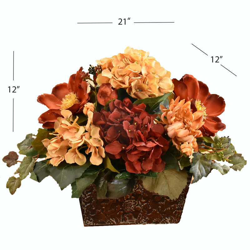 Faux Silk Hydrangea Arrangement in Planter