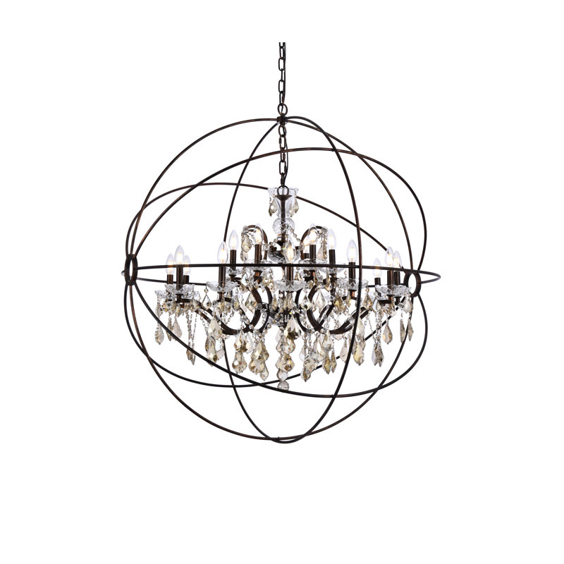 Lustre globe à bougie 18 lumières Svante, Bronze foncé, Teck doré (fumé)