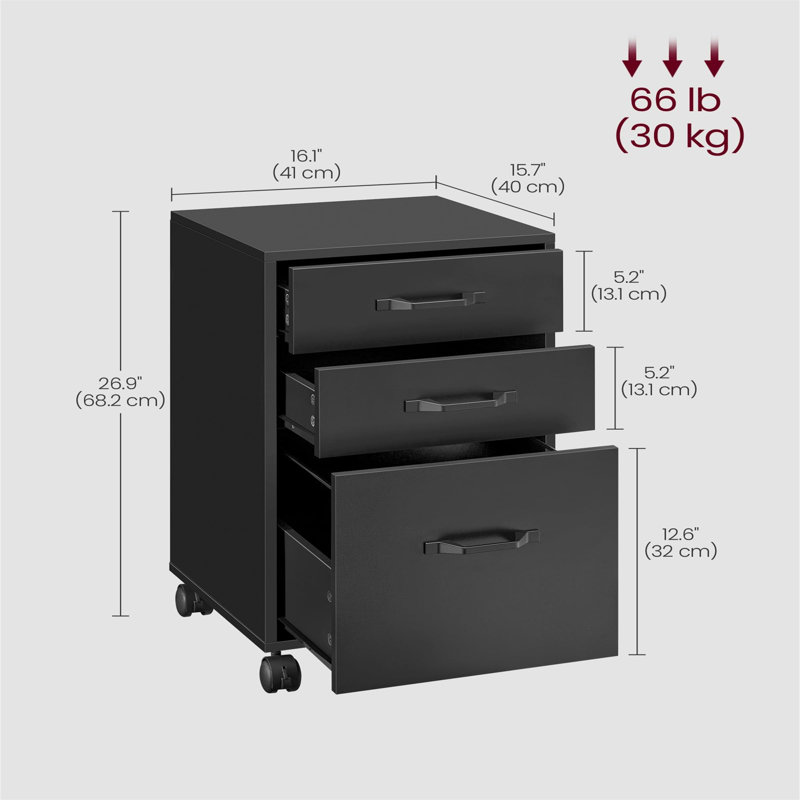 41cm Wide 3 -Drawer Mobile File Cabinet, Black