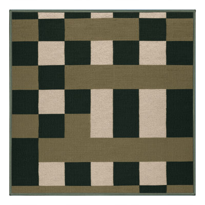 Machine Washable Checkered Green Area Rug