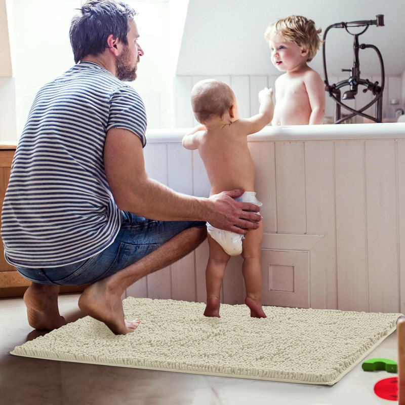 Chenille Non-Slip Non-Slip Bath Mat, 40cm Width X 60cm Length, Cream