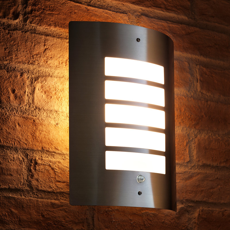 Fyffe 29.6cm H Outdoor Bulkhead Light with Dusk to Dawn, Stainless Steel