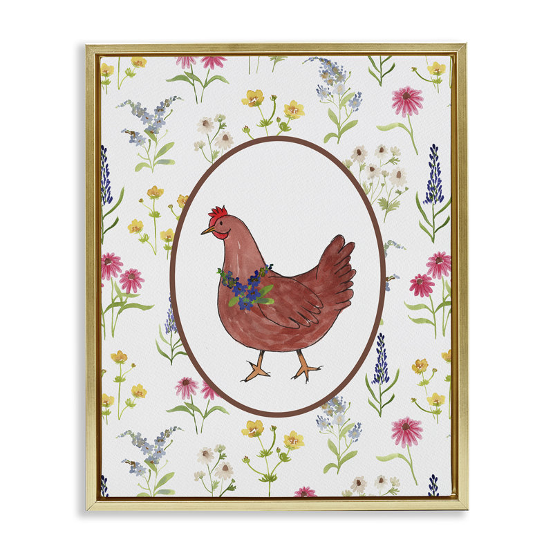 Cadre flottant Farm Friends Rooster & Herbs, design par Nina Jacobs, H 31 po x l 25 po, Doré