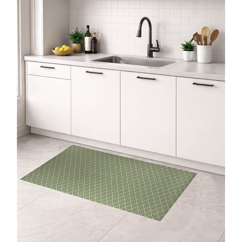 Chevron Spike Low Profile Kitchen Mat, Rectangle 2' x 3', Olive Green