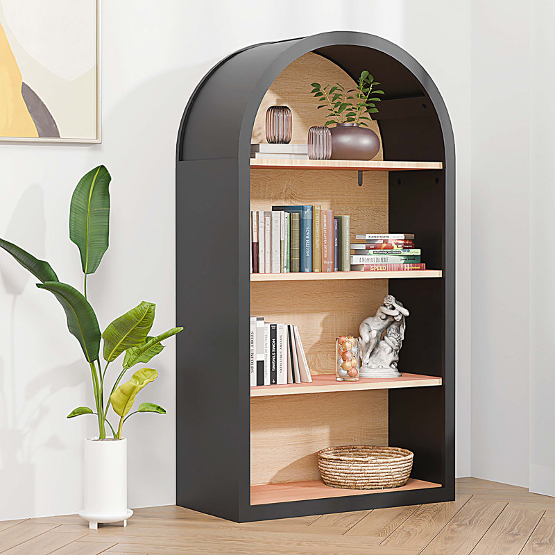 Bibliothèque 43 po de haut avec tablettes de rangement, bibliothèque noire à 4 niveaux