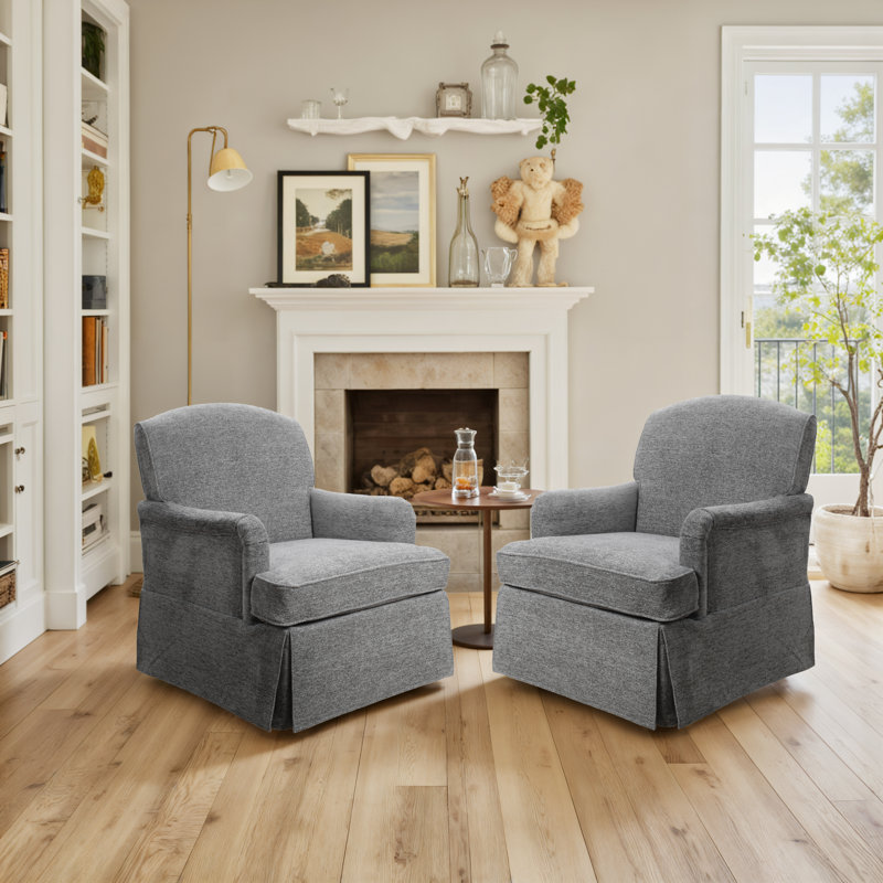 28'' Wide Swivel Upholstered Accent Armchair, Gray Chenille