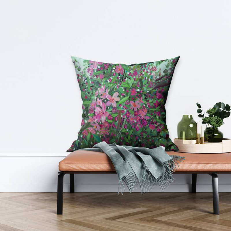Cherry tree blooming Bedroom Green poly twill throw | Decor