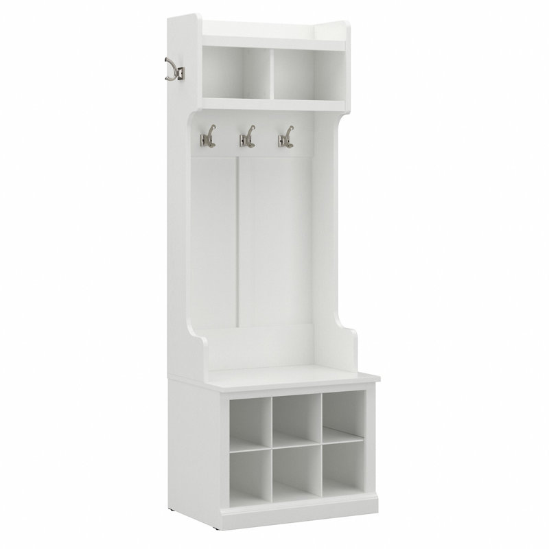 Kierra Hall Tree 24.5'' Wide with Bench and Shoe Storage, White Ash