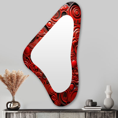 Geometric Red Tile Ink Fusion - Abstract Tile Metal Art Decor - Asymmetrical Modern Wall Mirror