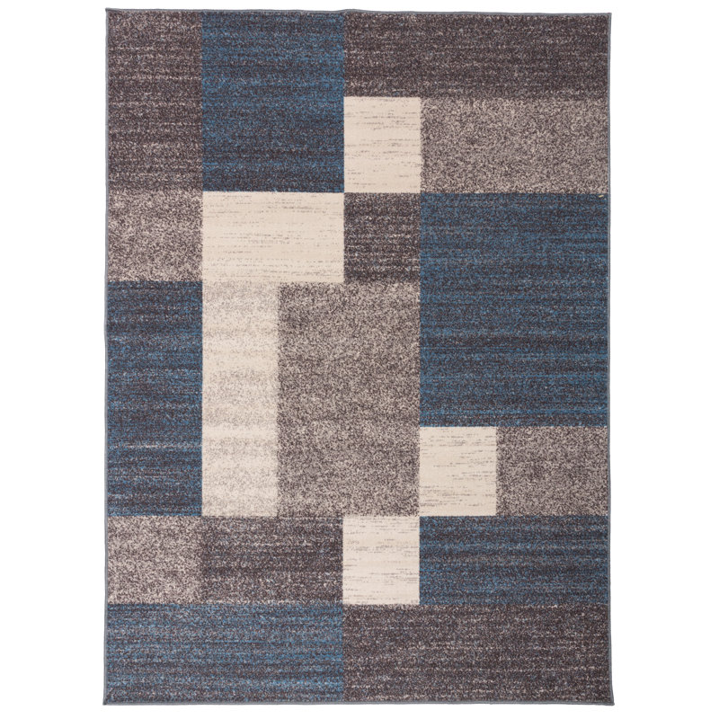 Tapis bleu touffeté à motif géométrique Allyne, Rectangle 1 pi 8 po x 2 pi 6 po