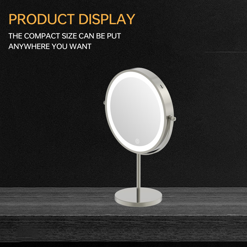 Miroir de plancher rond en métal Dillwyn, Nickel brossé