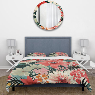 Ensemble de housse de couette rose à motif floral tropical et jungle I
