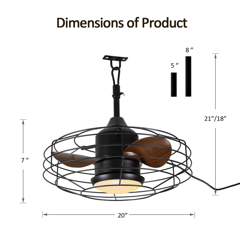 Ventilateur suspendu extérieur 20 "avec lumière et télécommande - IP44 imperméable pour pergola et patio