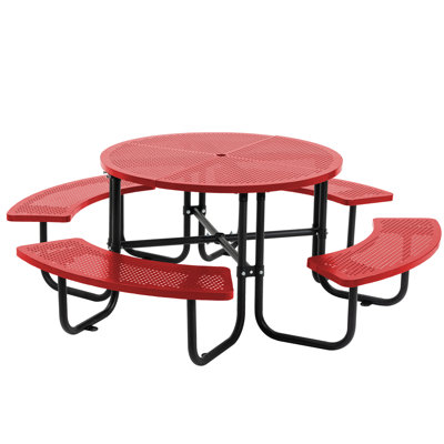 Ridenour Metal Picnic Table Dining Table with Umbrella Hole - Coated Steel Heavy Duty Commercial Grade Table