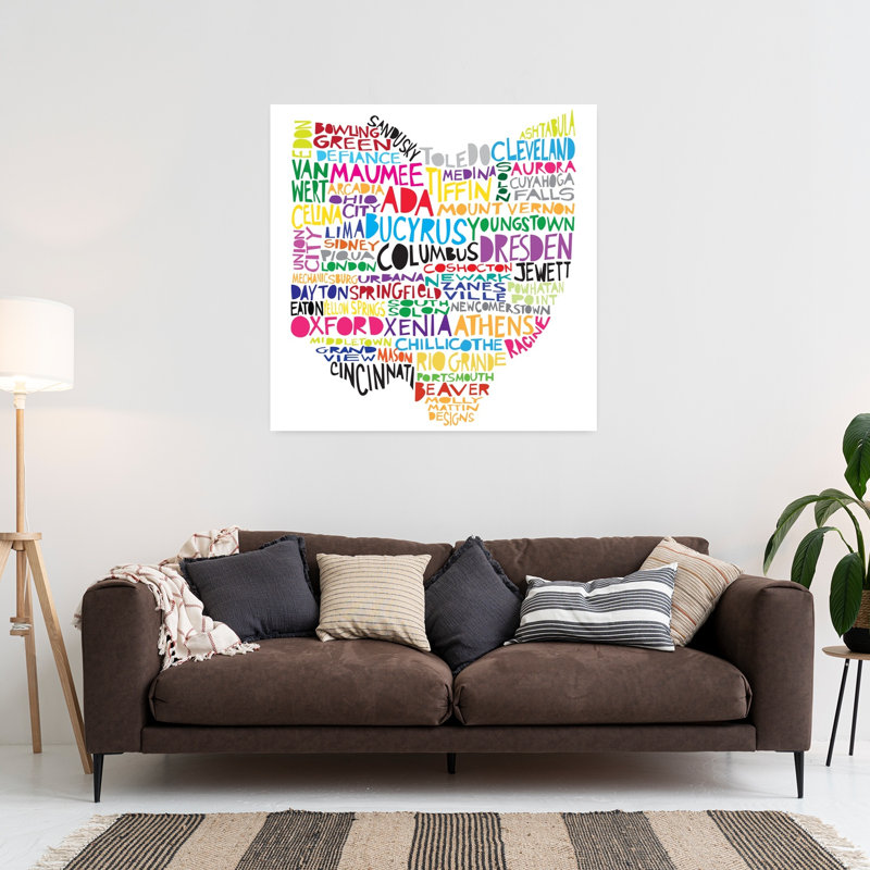 Ohio Map 1 Piece Wrapped Canvas Wall Art, 91.44cm H x 91.44cm W