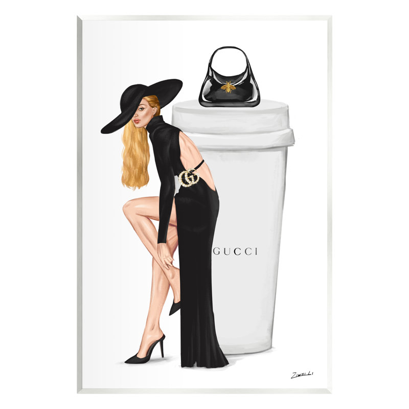 «Stupell Industries Trendy Girl & Coffee Cup», art mural par Ziwei Li, H 15 po x l 10 po x P 0,5 po