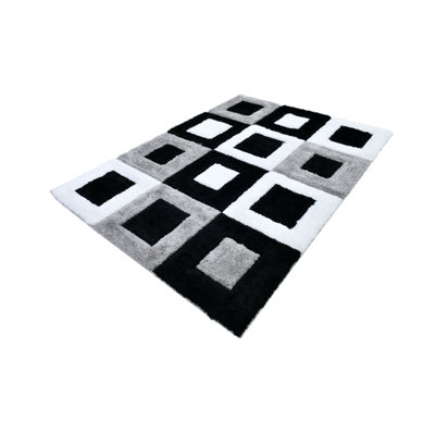 NYC Shag Performance Black White Area Rug