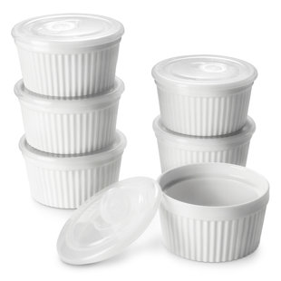 DOWAN Ramekins 8 oz, Porcelain Small Serving Dessert Bowls Set of 6, White, Size: 8 fl oz, Beige