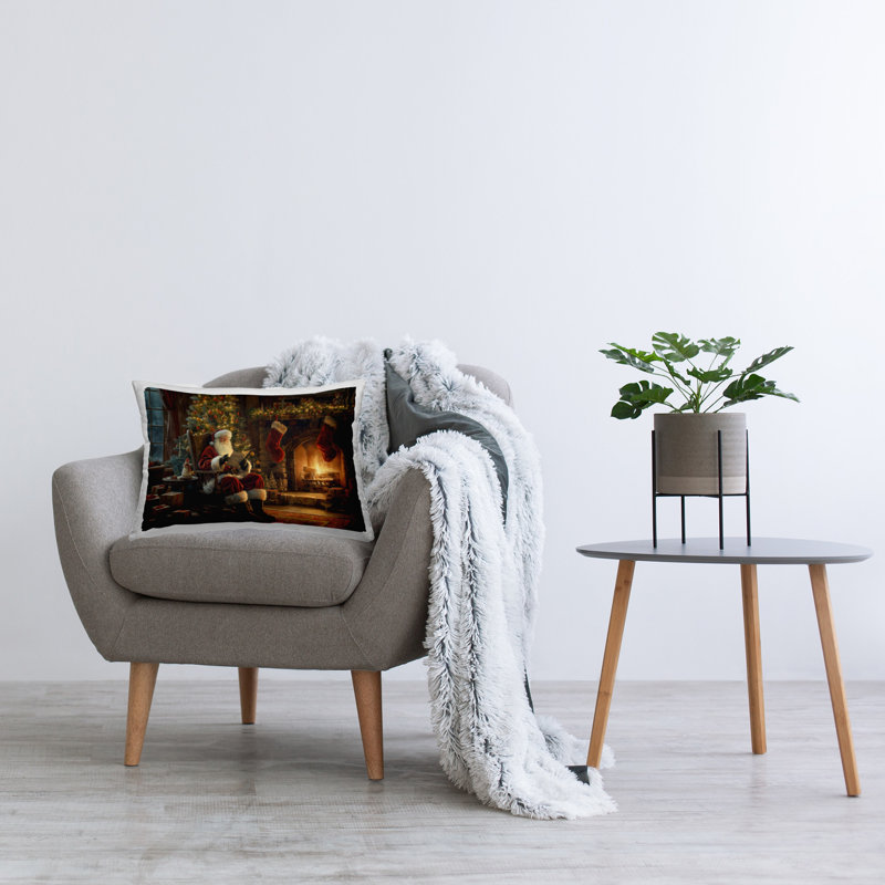 Design de coussin décoratif imprimé Père Noël par le feu par Imagine It Images