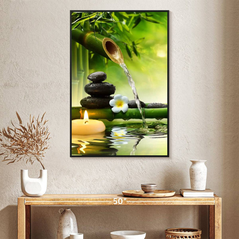 Débit d'eau en bambou, Cadre flottant noir, 27 po x 40 po