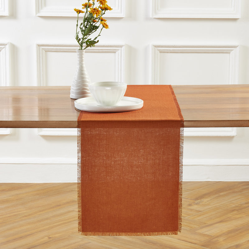 Fringe - 100% Pure Linen Table Runner, 108" x 14" Rectangle, Cinnamon