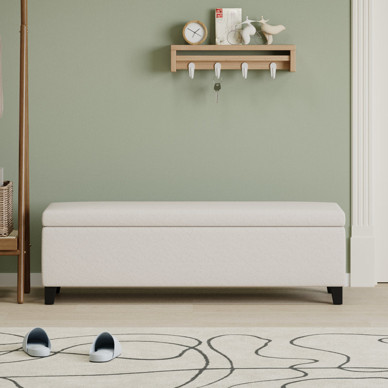 Banc de rangement rembourré en tissu Modern, Blanc