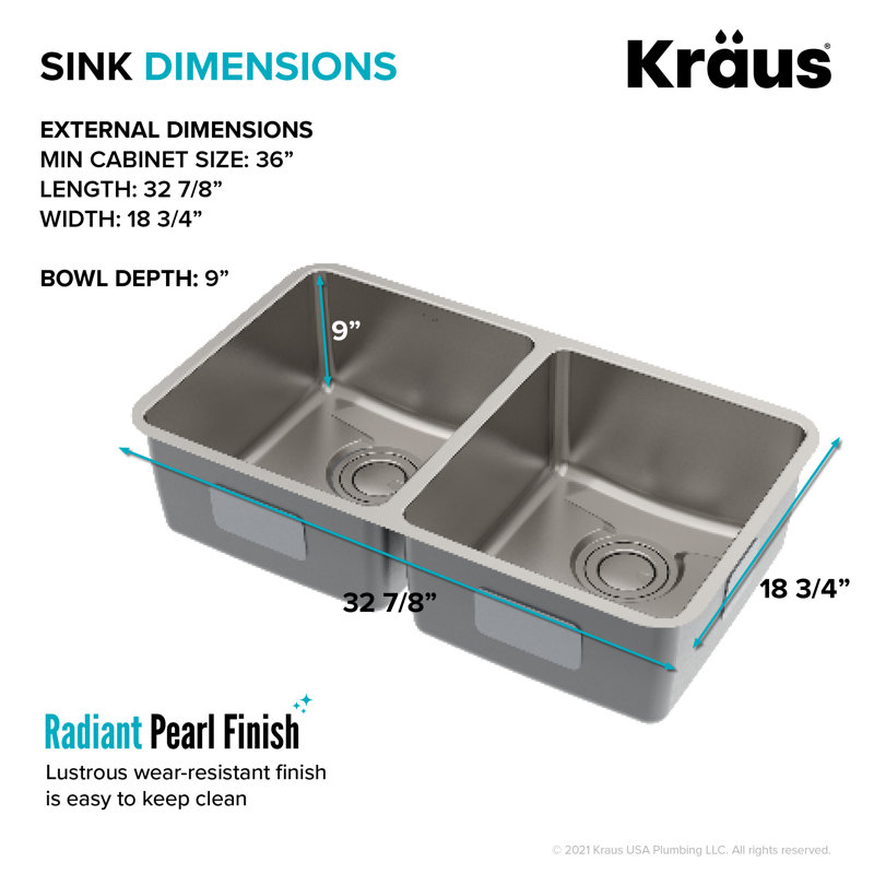 Évier de cuisine encastrée en acier inoxydable de calibre TRU16 à double cuve 50/50 avec DrainAssure de la collection Dex™ par KRAUS