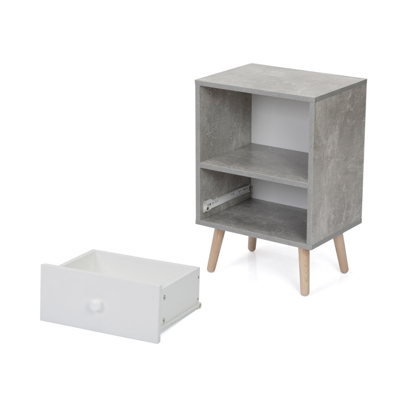 Table de chevet 1 tiroir Matiano, Gris, Ensemble de 2