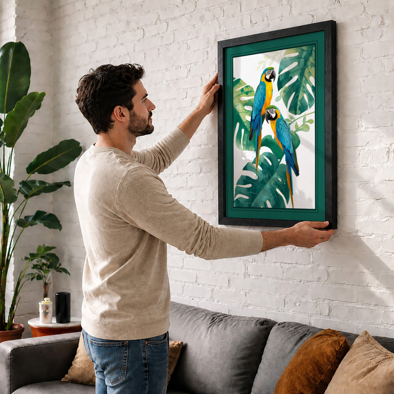 Macaws Tropical - Framed Print, Black, A4 - 29.7 x 21.0 cm