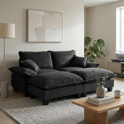 Modular Sectional Sofa, Cloud Couch With Sailboat Design, 2 Movable Ottomans & 2 Soft Pillows Included, Comfy Chenille For Apartment Living Room
