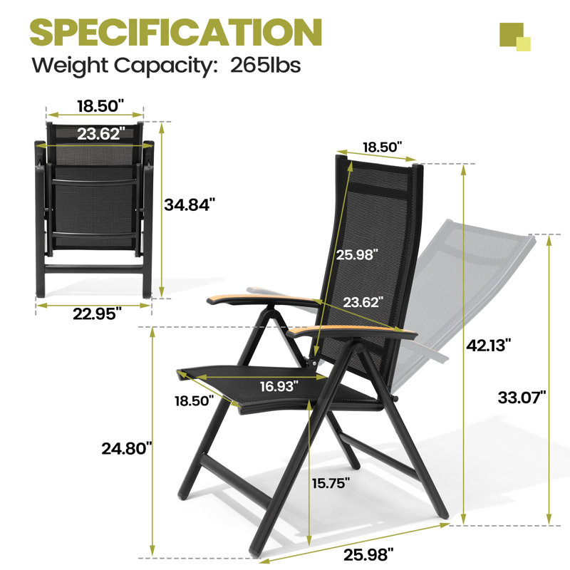 6 - Person 81.5'' L X 38'' W Rectangular Patio Dining Set with Umbrella Hole, Aluminum Frame and Folded Reclining Armchairs