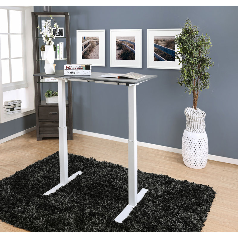 Bureau debout réglable avec prise de courant Veyron, Gris, H 29,38 po x l 59 po x P 28 po
