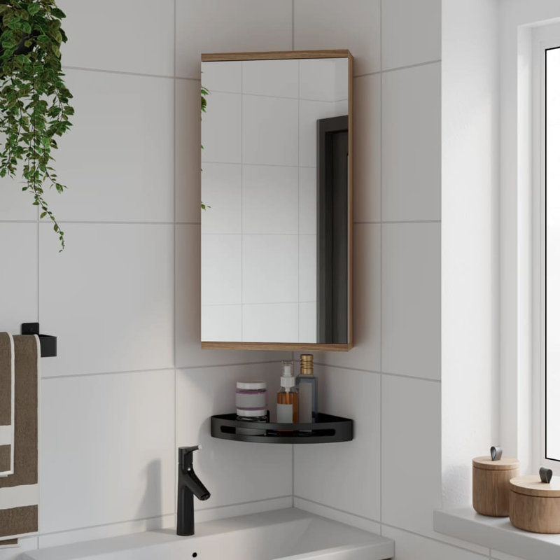 Aheed 299.97mm W 599.95mm H Wall Framed Medicine Cabinet Mirror, Oak