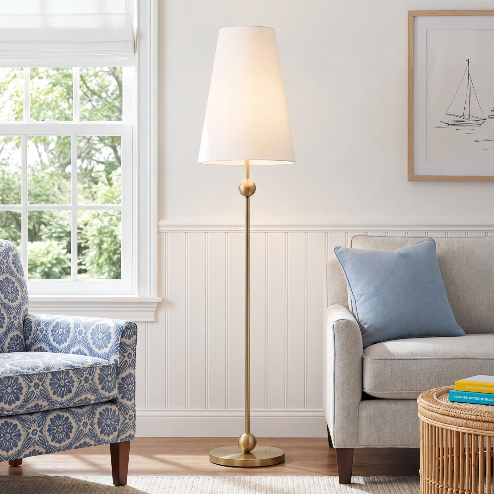 Ibis 63" Dimmable Floor Lamp, Antique Gold