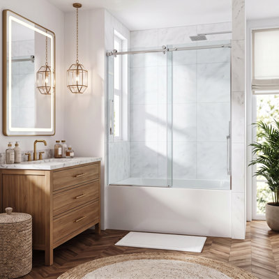 Porte de douche coulissante sans cadre 44'-49' L x 76' H en pellicule incassable avec verre trempé 3/8" (10 mm) et roulettes silencieuses