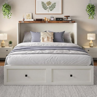 Armoire lit double pleine grandeur avec station de charge, conception rabattable et structure robuste de 900 lb