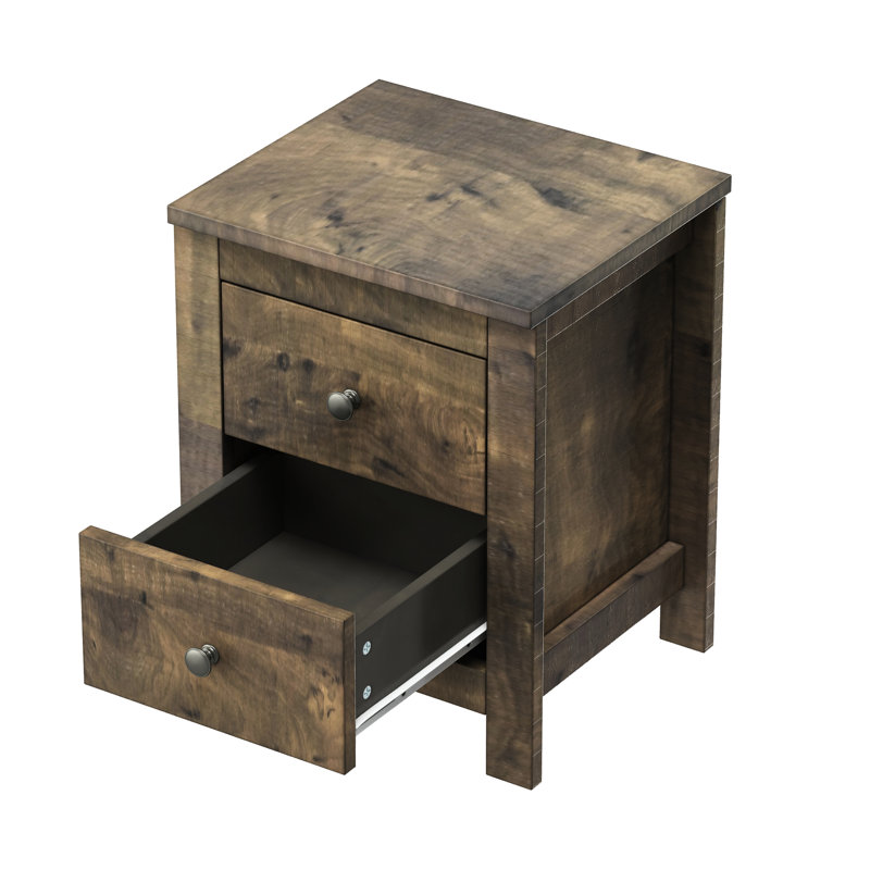 Table de chevet de chambre à coucher en noyer antique avec un design rétro et un tiroir avec 2 tables de chevet en bois