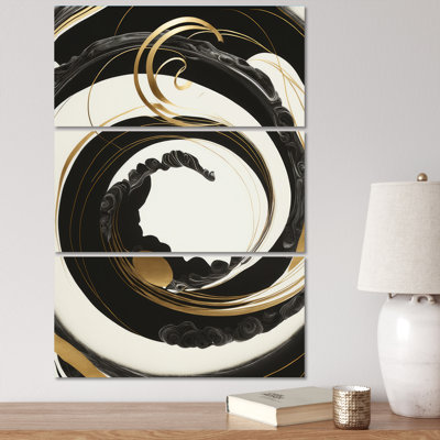 Hansin noir, argent et or mélangeant des tourbillons VI sur toile, 3 pièces