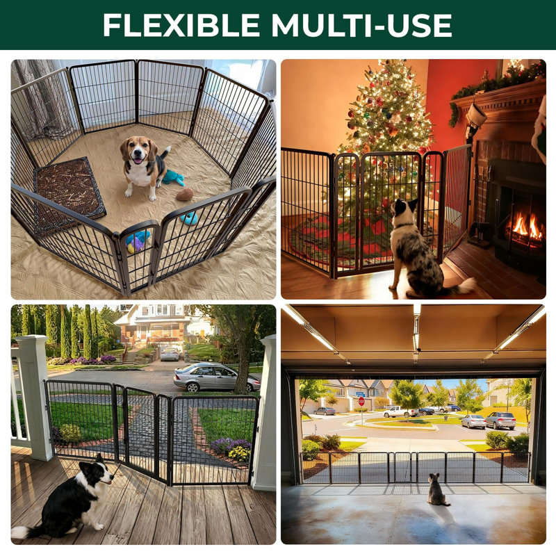 Barrière pour chien très large FXW conçue pour une utilisation à l'intérieur, largeur réglable jusqu'à 219 po de largeur (H 32 po à 8 fils pour petits et moyens chiens), noir