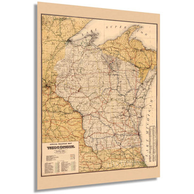 " Vintage 1900 Wisconsin Map Poster "